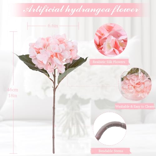 6PCS Realistic Artificial Silk Hydrangea Flowers, Premium Fake Hydrangea Flowers Bouquet with Stems, Full Faux Hydrangea Blooms for Home Wedding Table Party Office Decorations(Light Pink) - color: Light Pink