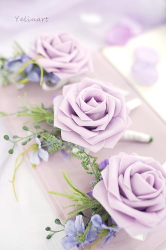 1 Pc Sinlge Lilac Purple Boutonniere for Men for Wedding Groom Groomsmen Artificial Rose Rose Flowers Boutonniere for Wedding Ceremony Anniversary Formal Dinner Party - color: Lilac Purple, size: 1 Pack