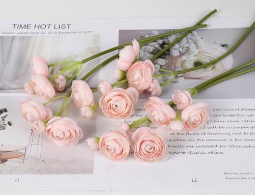 IPOPU Faux Ranunculus Flowers 2 Bouquets Small Pink Flowers Artificial Ranunculus 12PCS Mini Pink Fake Flower for DIY Wedding Bouquet Bridal Shower Decor Filler Flower Centerpieces (Blush Pink) - color: Shabby Blush