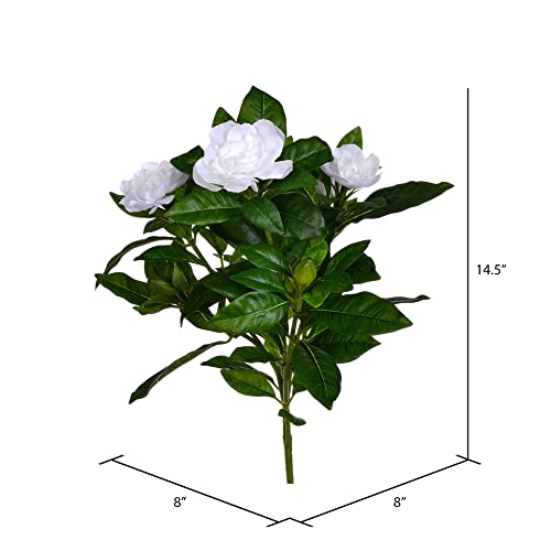 Vickerman 14.5'' Artificial White Polyester Gardenia Flower Bush - Realistic with 93 Dark Green Leaves, 3 Blooms, 3 New Growth Buds - Indoor Use Recommended - color: White