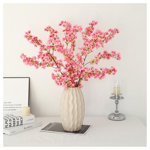 3Pcs Artificial Cherry Blossom Branches - Pink Silk Faux Peach Flowers Stems Fake Plants for Vase Home Wedding Centerpieces Spring Garden Decoration (Pink) - color: Pink