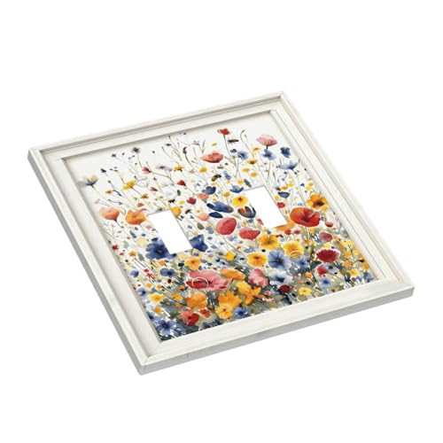 Decorative Art Light Switch Covers Watercolor Wildflower Bouquet 2 Gang Double Toggle Wall Plate Decorative Switchcover Electrical Switchplate for Home Decor - color: Watercolor Wildflower Bouquet, size: 2-Gang Toggle / 5 x 4.9 IN