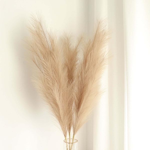 Tableclothsfactory 3 Stems | 44" Taupe Artificial Pampas Grass Plant Sprays, Faux Branches Vase Flower Arrangement - color: Taupe