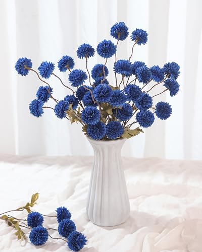 DuHouse 6pcs Artificial Flowers Faux Silk Pompon Mum,Silk Small Mini Chrysanthemum Ball with Stems for DIY Wedding Bouquets Centerpieces Vase Home Table Kitchen Decorations(Dark Blue) - color: Dark Blue, size: 6pcs
