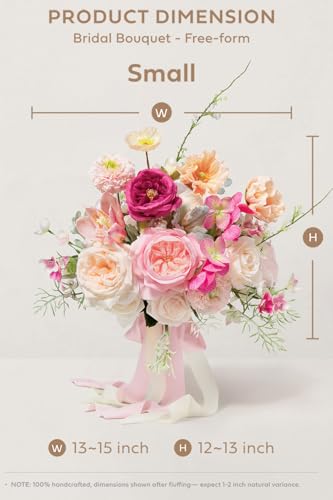 Ling's moment Wedding Bouquets for Bride, Powder Pink & Berry Pink Bridal Bouquets for Bride, 13 Inch Free Form Artificial Wedding Flower Bouquet for Rustic Wedding Ceremony Anniversary - color: Pk- Powder Pink & Berry Pink, size: Small 13 Inch