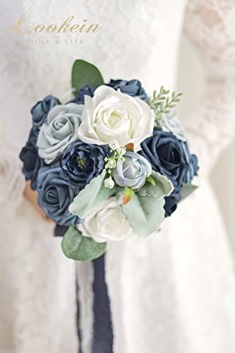 Lookein 7 Inch Wedding Bouquet Artificial Flowers Bouquet Bridesmaid Bouquet Bridal Bouquet Tossing Bouquet for Wedding Ceremony Bridal Shower, Classic Navy Blue - color: 7" Classic Navy Blue