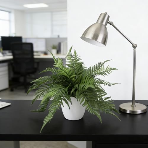 25 Leaves Fake Fern Potted Plant, 12" Artificial Real Touched Ferns in Pot, Faux Fern Bush Plant for Office Living Room Home Hotel Décor Indoor (2)
