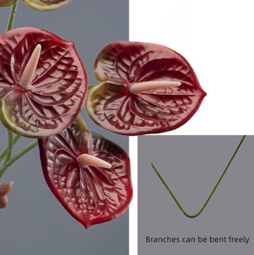 Corkwaw 8 Pcs 23-5/8 inch Artificial Anthurium Flowers Real Touch Fake Flower for Table Centerpieces Arrangement and Bridal Wedding Festival Decor Flower Arrangement (Deep Red) - color: Deep Red