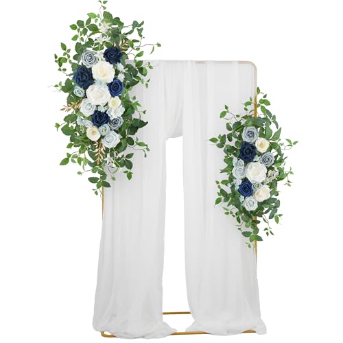 Arch Flower Kit of 2 - Artificial Floral Swag for Wedding Welcome Sign, Reception Ceremony Signs, Chair Decor (Dusty Blue & Ivory) - color: Dusty Blue & Ivory