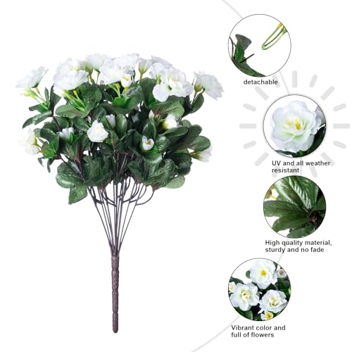 Ivydale Artificial Fake White Flowers Plants for Spring Outdoor Outside, Faux Silk Camellia UV Resistant Realistic for Front Door Porch Patio Balcony Garden Yard Decor, 3 Large Bundles - color: White