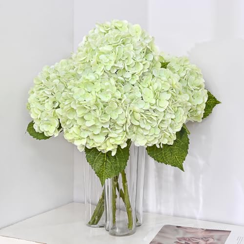 MARTINE MALL 4Pcs 21in Hydrangea Artificial Flowers, Latex Real Touch Hydrangeas Lifelike Large Hydrangea Flowers for Home Decor Party Arrangements Wedding Bouquets Centerpieces (Light Green) - color: Light Green, size: 4Pcs
