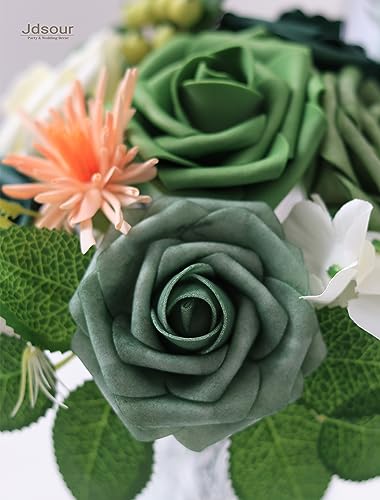 25pcs Artificial Flower，Real Looking Foam Roses w/Stem for DIY Wedding Bouquets Centerpieces Bridal Shower Party Decor-Shades of Army Green - color: Shades of Green