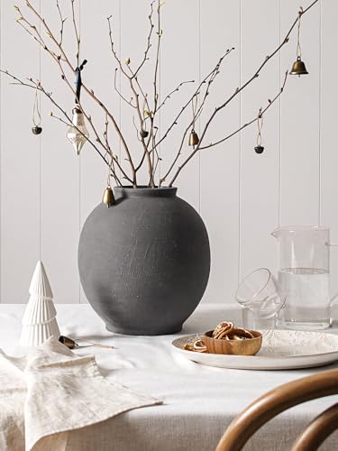 Ceramic Rustic Vase, 10.8 Inch Farmhouse Minimalist Tall Flower Vase for Table, Living Room, Home Decor, Bathroom, Holiday, Wedding, Set of 1,Sandstone Dark Grey - color: Sandstone Dark Grey, size: 10.8 Inch