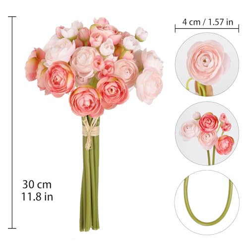 IPOPU Artificial Ranunculus Pink Silk Flowers with Stems 12PCS Mini Fake Flowers for DIY Wedding Bouquet Bridal Shower Decorations Floral Filler Flowers Centerpieces (Shade of Pink) - color: Shade of Pink