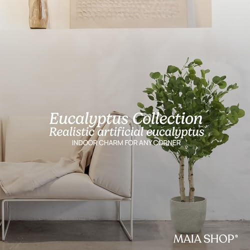 Maia Shop 3ft 5in Artificial Eucalyptus Tree Plant for House, Apartment or Office – Realistic Fake Indoor Plants for Living Room, Kitchen, Bedroom, Entryway or Bathroom – Faux Greenery for Home Décor - color: Eucalyptus, size: 3ft 5in