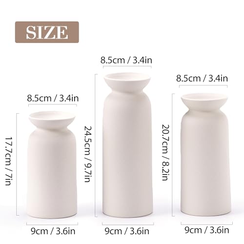 White Ceramic Vase Set of 3 Small Flower Vases for Decor Modern Boho Farmhouse Style Decorative Vases Dried Flowers - color: White-vt12