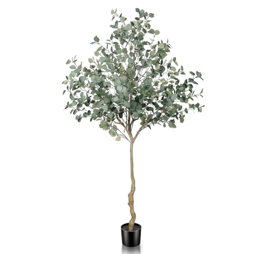 LYERSE Eucalyptus Tree Artificial 7ft - Faux Eucalyptus Tree in Plastic Nursery Pot with 995 Silver Dollar Leaves - Artificial Trees for Office House Living Room Home Decor Indoor - size: 7ft