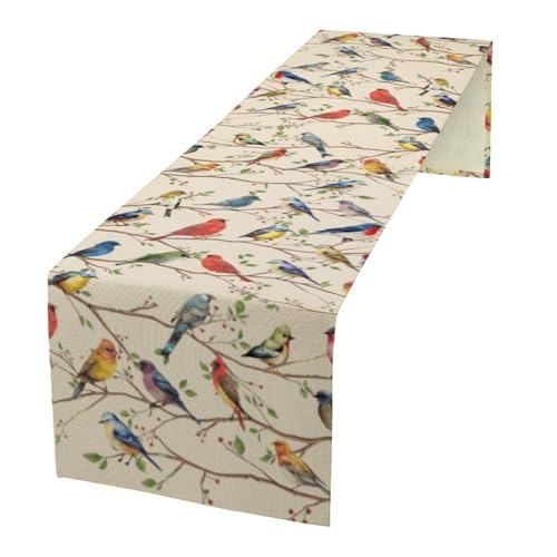 Flowers Birds Spring Table Runner, Colorful Birds Branches Floral Seasonal Kitchen Dining Table Decoration for Home Party Decor 13x36 Inch - color: Bird_1, size: 13x36inch