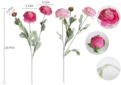 IPOPU Fake Peonies Artificial Ranunculus Flowers 6pcs 18Heads Pink Flowers Combo Hot Pink Silk Flowers 20.47" Artificial Flowers Bulk for Faux Floral Arrangements Home Table Decor (Multi-Pink) - color: Multi-pink