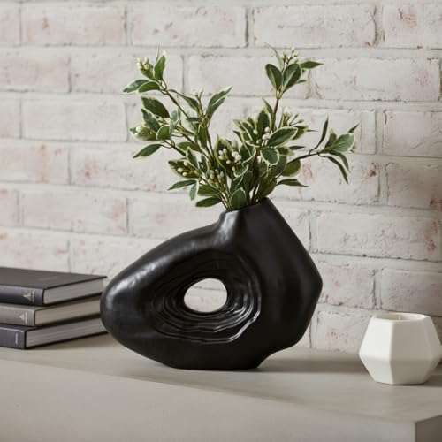 Sunddo 7 Inch Black Ceramic Vase for Modern Home Decor - Donut Vases, Small Boho Style Decorative Vase for Flowers, Bathroom, Wedding, Bedroom, Dining Table, Shelf Centerpiece - color: Black, size: 7 inch