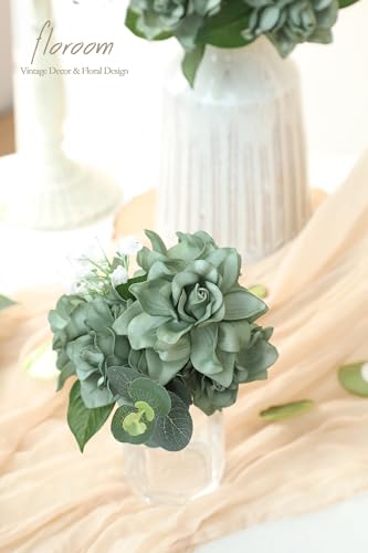 Floroom Artificial Gardenia Flowers 2.7" 25pcs Real Looking Elf Green Foam Fake Flowers with Stems for DIY Wedding Bouquets Bridal Shower Centerpieces Floral Arrangements Party Tables Decorations - color: Elf Green