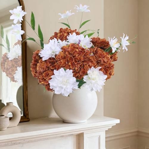 Coferset 3pcs Fall Orange Lifelike Hydrangea Artificial Flowers 22inch Real Touch Faux Hydrangea Flower Stem for Home Party Wedding Floral Filler Arrangements Ceterpieces Bouquets - color: Fall Orange, size: 3pcs