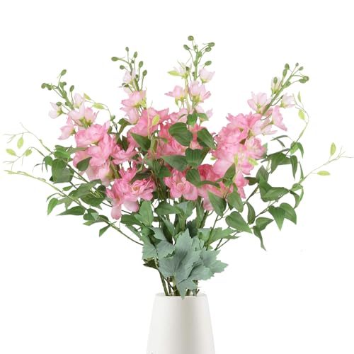 8PCS Pink Artificial Delphinium Flowers with Clematis Greenery Long Stem Artificial Flowers for Tall Vase for Home Wedding Floral Arrangement Centerpiece Table Decor (Pink) - color: Light Pink