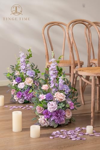 TINGE TIME Free-Standing Artificial Flower Set of 2, Table Centerpiece with Rubber Pad, Silk Fake Flower for Wedding Centerpiece Archway Aisle Welcome Entrance (Violet & Misty Rose) - color: Violet & Mistyrose