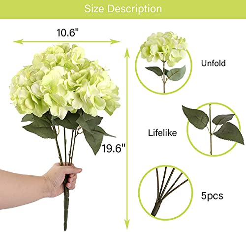 Jim's Cabin Silk Hydrangea Artificial Flowers 2 Bouquets, Lifelike Fake Flower Arrangements for Bedroom, Wedding, Cabin Decor & DIY Projects（Green） - color: Green