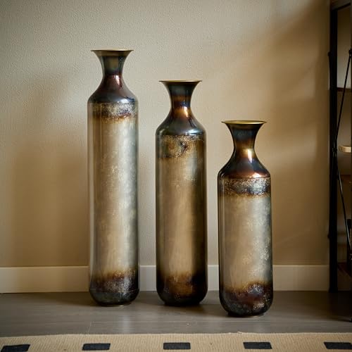 Floor Vases, Tall Home Decor Metal Vase Set of 3 Large Glazed Decorative Vases for Wedding Decor, Elegant Modern Flower Holder for Living Room, Entryway, Hallway - color: Gradient Bronze