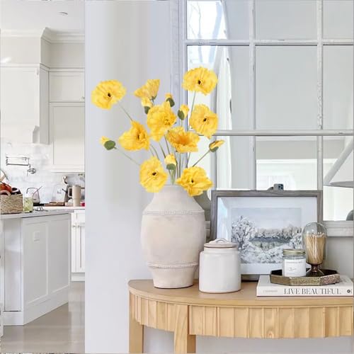 Poppy Flowers Artificial,6PCS Faux Yellow Poppies 41.3in Long Stem Artificial Flowers for Tall Vase Wedding Party Office Decor(Yellow) - color: Yellow