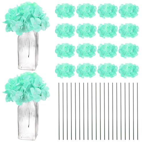 M METERXITY 66-Pack Silk Hydrangea Flowers, Artificial Flowers Heads with 66pcs Stems, Full Hydrangea Flowers for Home Decor/Wedding/Christmas/DIY/Party/Garden [Blue Green] - color: Blue Green