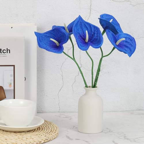 PATIKIL 13" Artificial Anthurium Lily Flowers, 10 Pack Permanent Flower Floral Arrangements Bouquet for Home Decor Bridal Wedding Festival Party, Navy Blue - color: Navy Blue