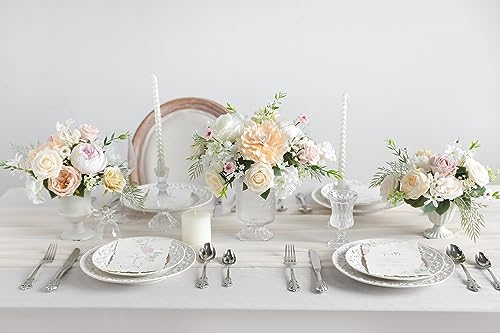 YYHUAWU Artificial Flowers Combo Set Fake Flower Leaf Box with Stems for DIY Wedding Bouquets Centerpieces Arrangements Baby Shower Party Home Decorations (Ivory & Champagne) - color: Ivory & Champagne