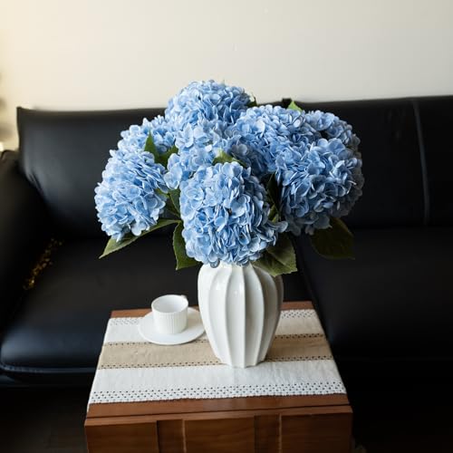 DUYONE 22" Real Soft Touch Hydrangea Artificial Flowers Realistic,Large Long Stem Fake Flowers Full Latex Faux,Wedding Bouquet,Party Home Decor,Garden Office Room Table Centerpieces Baby Blue 3Pcs - color: Baby Blue, size: 3Pcs