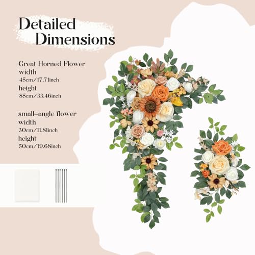 Odouzy Wedding Arch Flowers Kit,Artificial Flower Arch Decor (Set of 3),2pcs Artificial Flower Arrangement with 1pc Sheer Drape for Wedding Decor Reception Backdrop Floral Decorations (Coffee Orange) - color: Coffee Orange