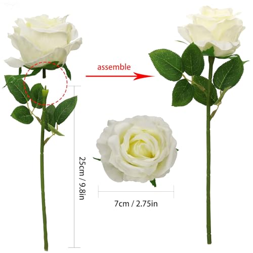 Felice Arts 12 Pack White Roses Wedding Flowers with Stems Artificial Flowers Fake Rose Silk Roses Bouquet for Table Vase Party Home Kitchen Wedding Decor - color: White
