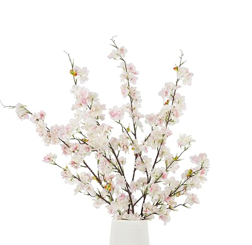 Artificial Cherry Blossom Flowers (4pcs, Light Pink), Real Touch Silk Bouquet for Home, Wedding, Garden and Party Events Decoration, DIY Fake Floral Arrangements - color: Light Pink