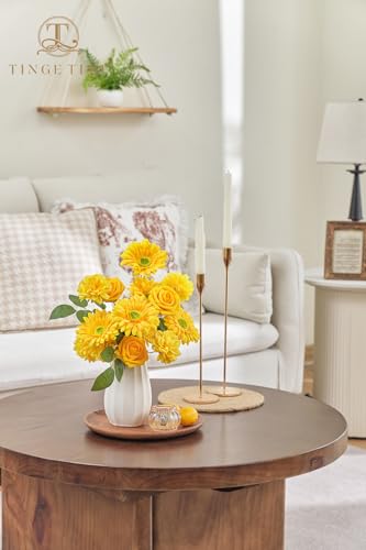 TINGE TIME Artificial Flowers Combo Box Set, Bright Yellow Gradient Color Fake Flower Leaf with Stems for DIY Wedding Bouquets Table Centerpieces Baby Shower Home Party Floral Arrangements Decorations - color: Deep Yellow