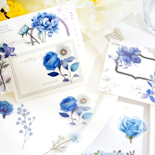100 Pcs Blue Flower Stickers, Wildflower Stickers for Scrapbooking Junk Journal Card Making Collage Notebook Diary Planner Letter Envelope Water Bottle Phone Case Craft Decoration (Blue) - color: Blue