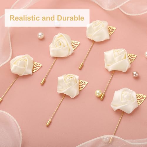uxcell 24pcs Beige Rose Boutonnieres Flower Buttonholes Pocket Boutonnieres Pins for Wedding Ceremony Anniversary Prom Formal Dinner Party - color: Beige