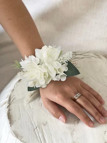 Rinlong 2Pcs White Wrist Corsage for Wedding, Prom, Homecoming | Bridesmaid Wristlet, Mother of the Bride Flower Corsage - color: 05-white