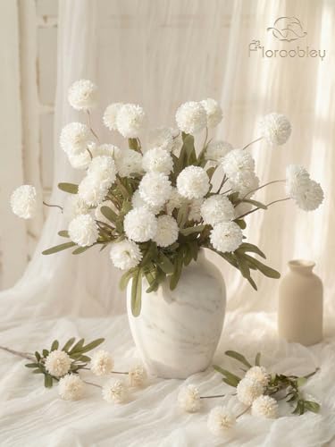 9pcs White Fake Flowers Silk Mini Mums with Stems, Faux Chrysanthemum Pompon Balls Artificial Flower Bulk for DIY Wedding Centerpieces, Vase Fillers, Table Floral Arrangements & Home Decor - color: White