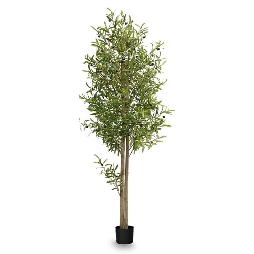 Maia Shop 71in Artificial Olive Tree Plant for House, Apartment or Office – Realistic Fake Indoor Plants for Living Room, Kitchen, Bedroom, Entryway or Bathroom – Faux Greenery for Home Décor - color: Olive, size: 6ft