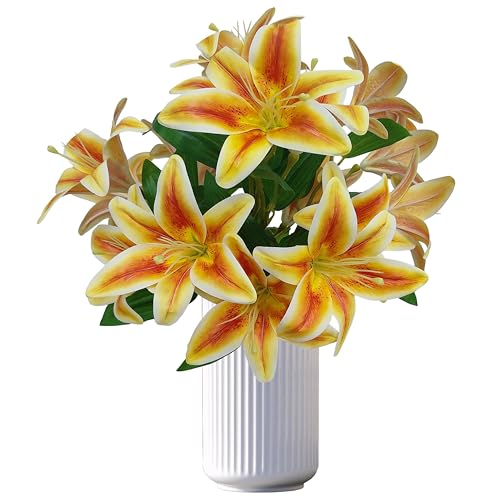 Artificial Orange Lilies Flowers,10Pcs Faux Lily Flower,20''Tiger Lily Branch with 2 Full Blooms, Faux Fake Lilies Plants for Wedding Bouquet Home Party Indoor Floral Arrangements (10, Orange) - color: Orange