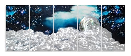 YHSKY ARTS Moon and Star Metal Wall Art Hand Crafted Aluminium Sculpture - color: Moon Art, size: 64x24IN