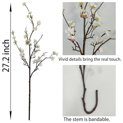 Plum Blossom Flowers Artificial,6Pcs White Cherry Blossom Branches,Faux Branches,White Cherry Blossom Flowers Artificial for Home Decor… - color: White