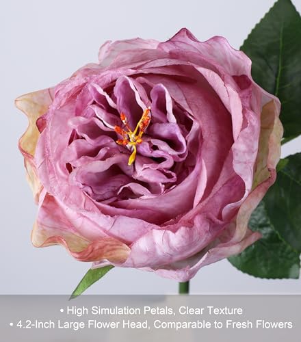 florisso Purple Austin Rose Faux Flowers - 13 Branches Faux Austin Roses for Wedding Centerpieces, Home Decor & Party Accents (Artificial Roses) - color: Austin-purple