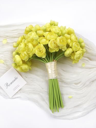 32Pcs Ranunculus Artificial Flowers, Yellow Fake Peonies, Real Touch Silk Faux Mini Ranunculus Filler Flowers Bulk for DIY Wedding Bouquet, Vase Centerpieces, Bridal Shower Decor - color: Yellow