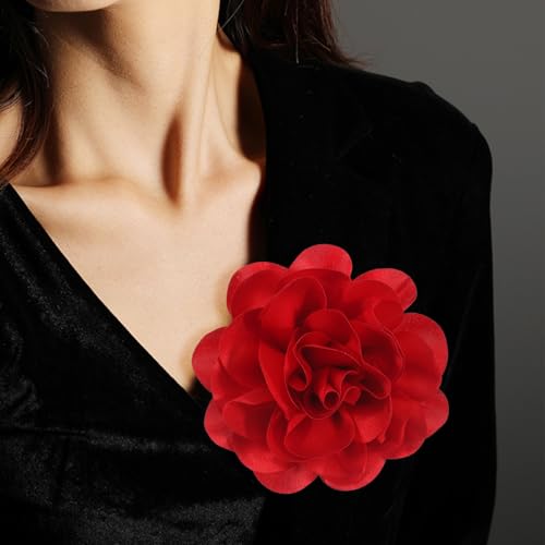 6.3 Inches Red Rose Hair Clip Large Flower Brooches for Women | Elegant Red Flower Rose Brooch Pins for Women Fashion | Charming Floral Lapel Pins & Flowers Brooch Pin Must Have in Dress Accessories - color: Red